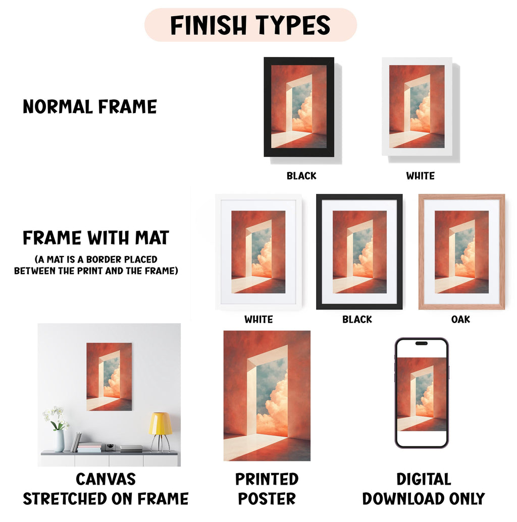 a poster with a picture of a room with a light coming out of it
