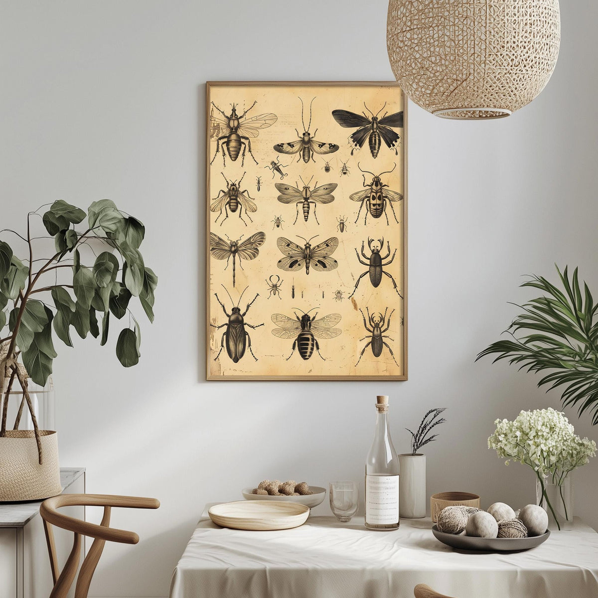 Vintage Insect Art Print – Antique Entomology Wall Art, Sepia Bug Illustration