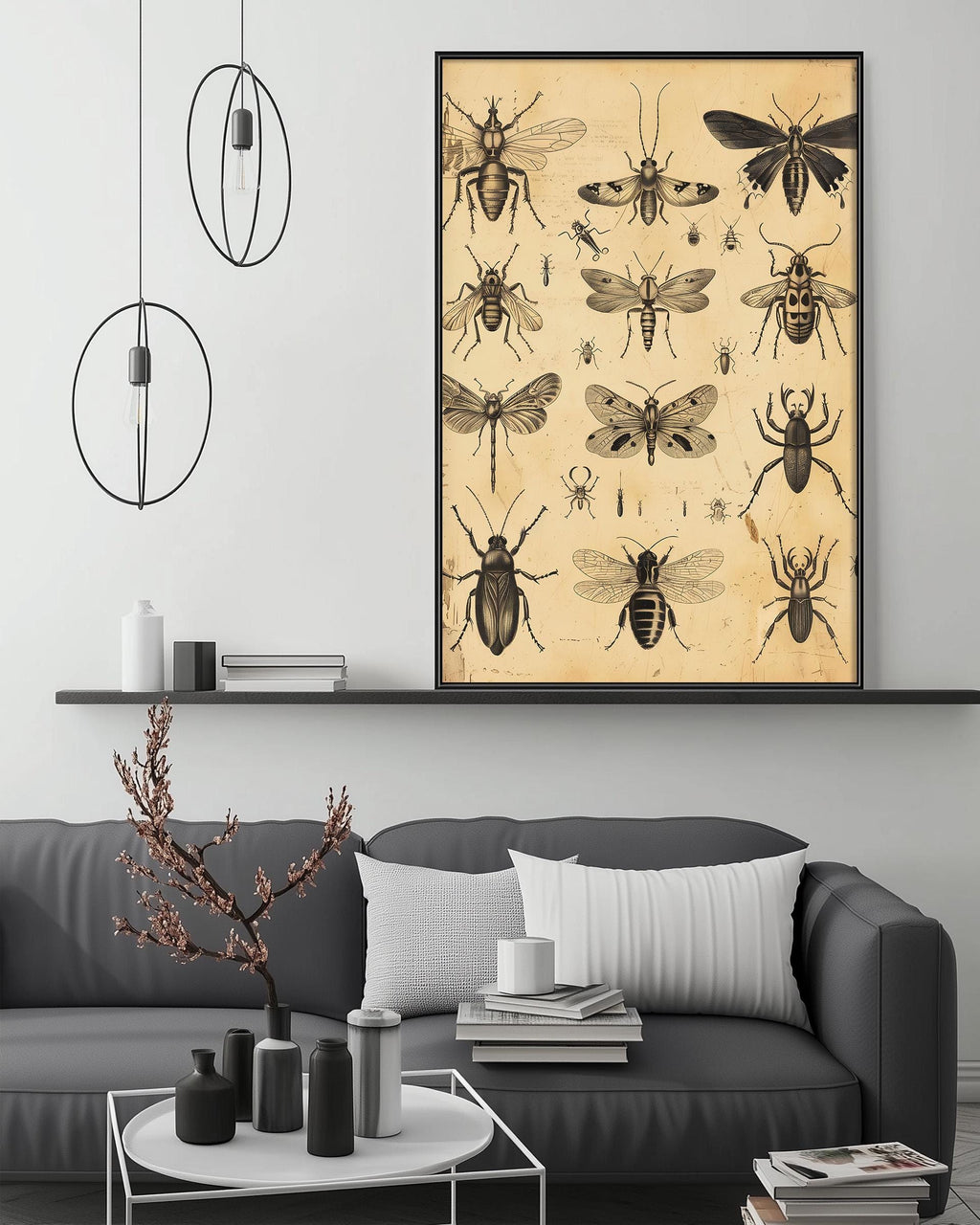 Vintage Insect Art Print – Antique Entomology Wall Art, Sepia Bug Illustration
