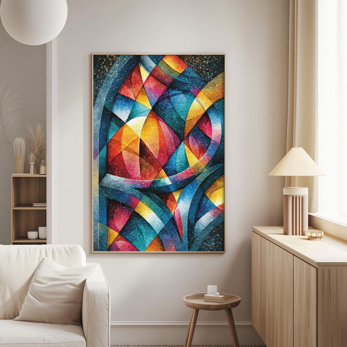 Gothic Stained Glass Abstract Print, Colorful Cathedral Geometry Poster