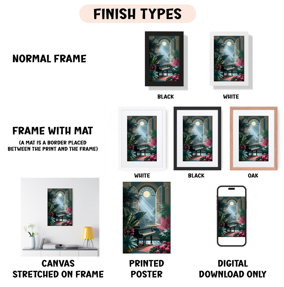 a poster with a picture of a window and a picture of a lamp