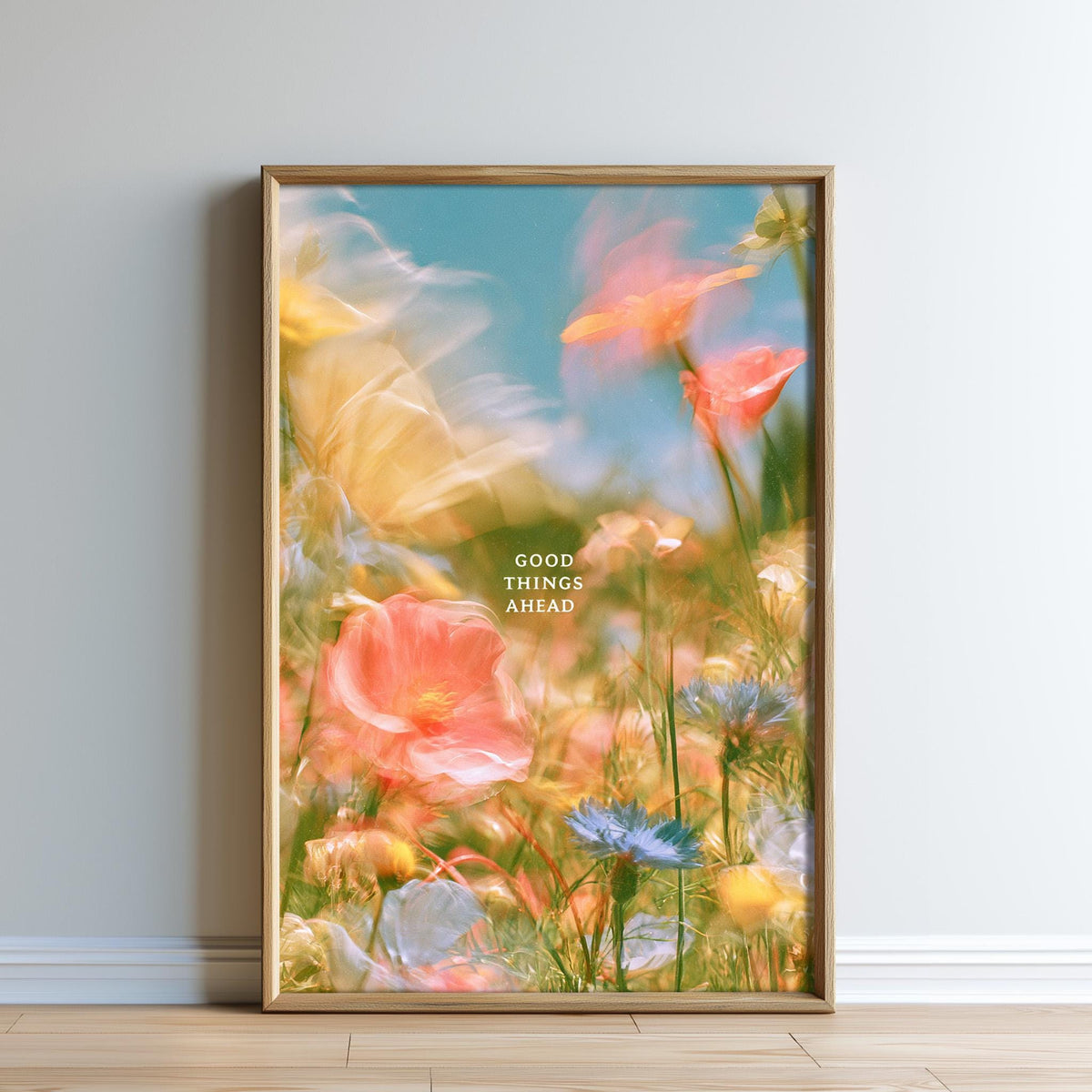 The image is a framed poster with a vibrant, colorful floral scene.