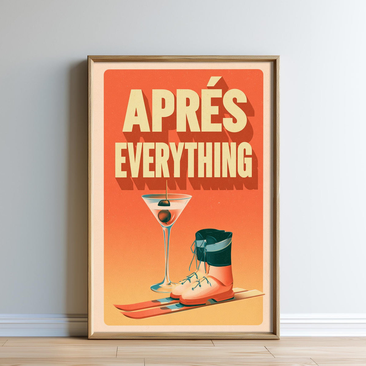 The image is a framed poster with a vibrant orange background and the text "APRÈS EVERYTHING" prominently displayed.