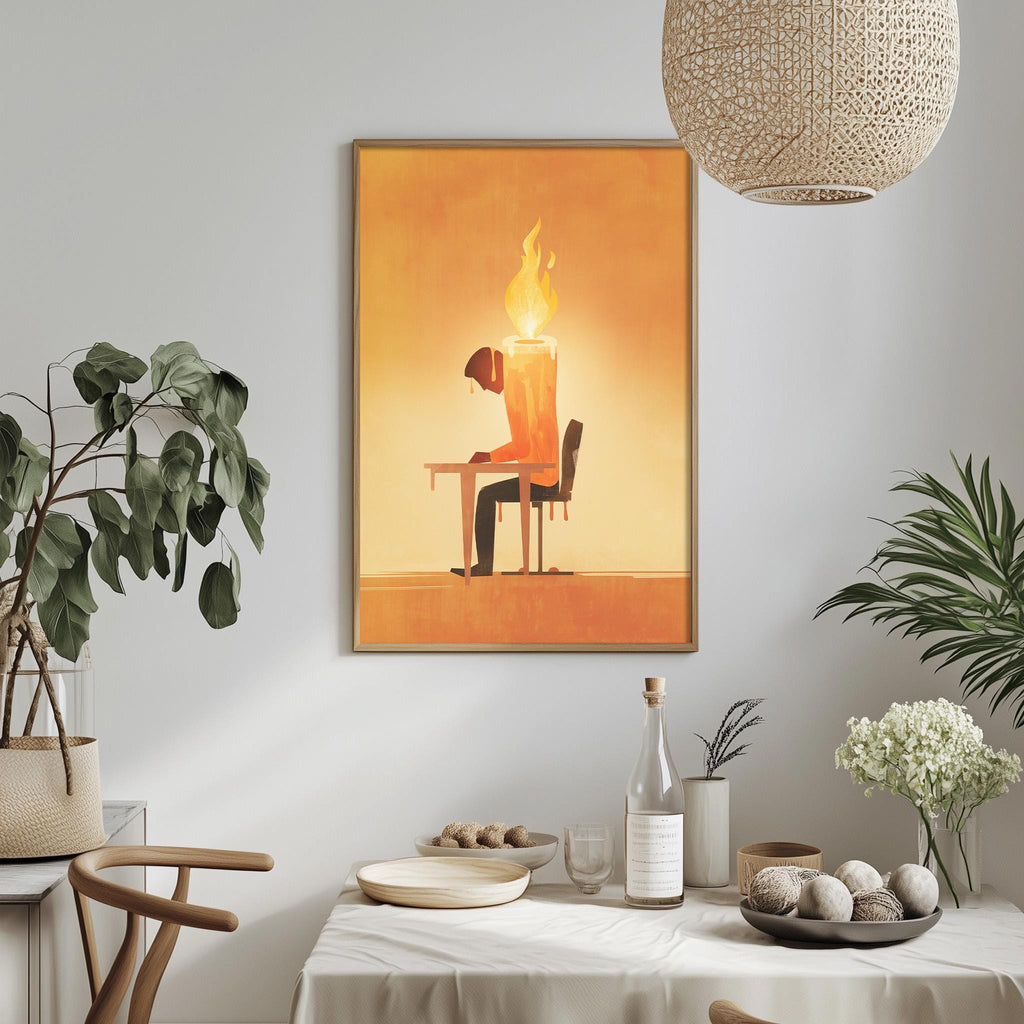 a cozy dining scene with a table set for two, featuring a candle holder with a lit candle, a bottle of wine, and a bowl of fruit.