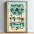 The image is a framed poster depicting a vintage car and palm trees, with the word "HAVANA" prominently displayed.