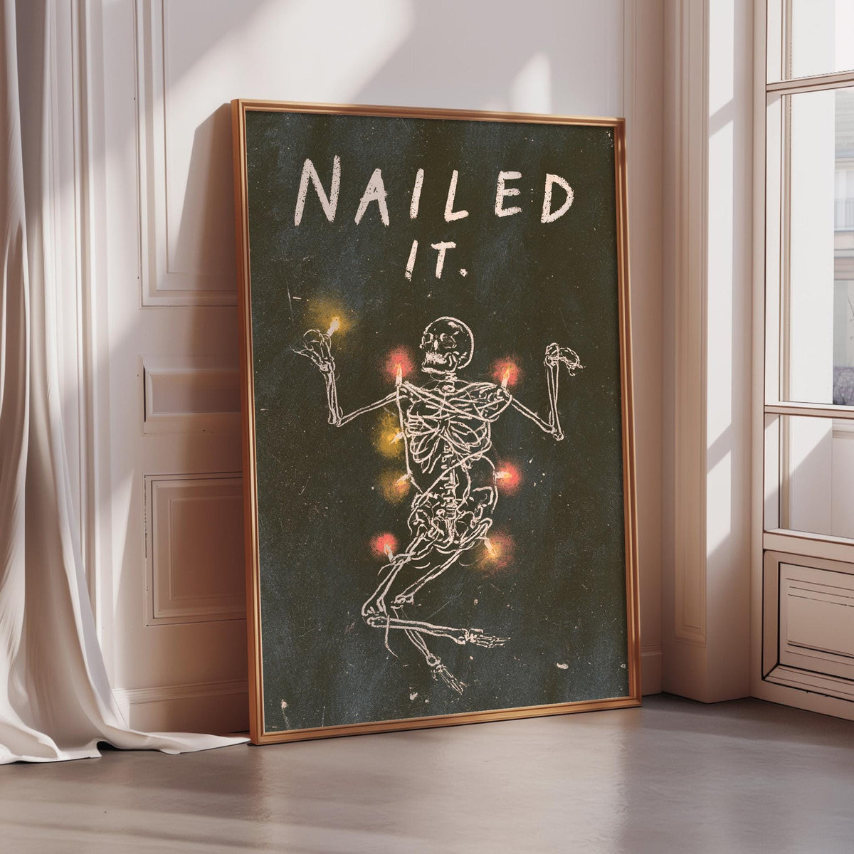 a skeleton with the text "Nailed it" written above it.