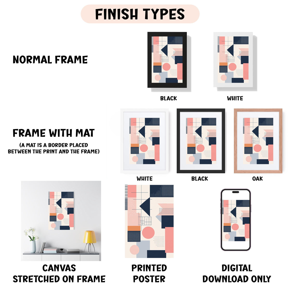 a bunch of different types of framed art