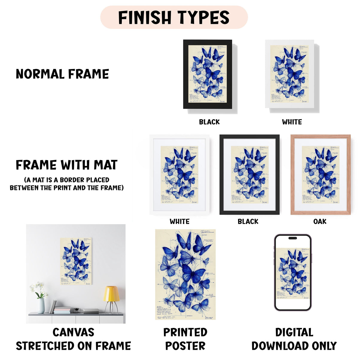 a bunch of framed pictures with text describing them