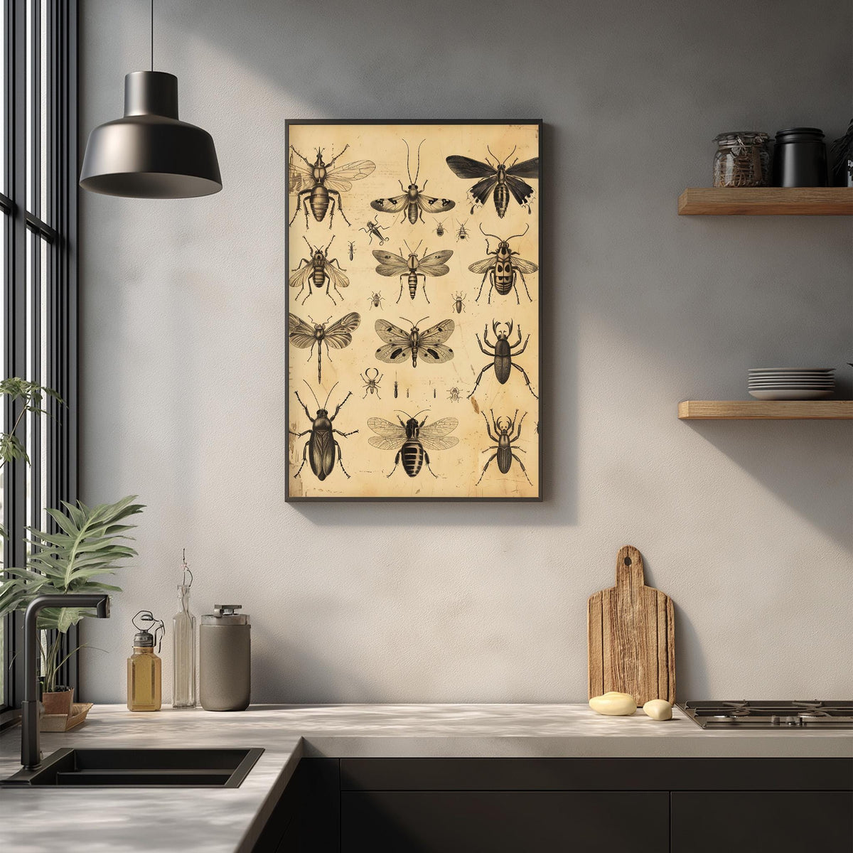 Vintage Insect Art Print – Antique Entomology Wall Art, Sepia Bug Illustration