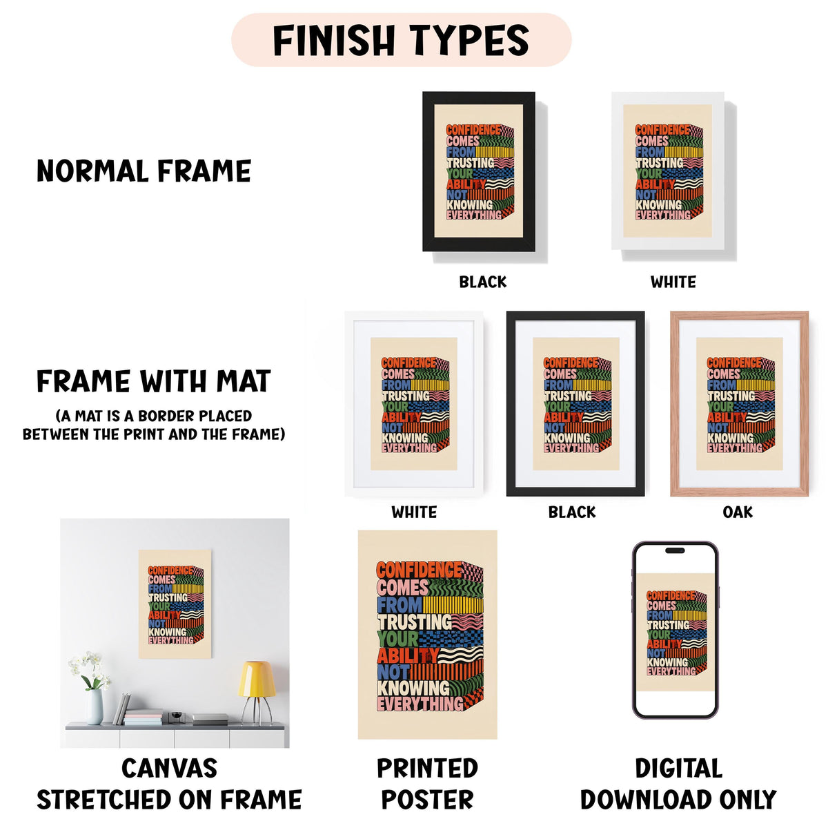 a bunch of different types of framed art on a wall