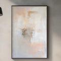 a modern kitchen with a large abstract painting hanging on the wall above a wooden cutting board and a sink.