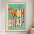 a vibrant and colorful poster hanging on a wall in a cozy living room.
