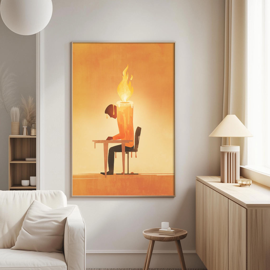a person sitting at a desk with a lit candle in front of them, creating a warm and cozy atmosphere.