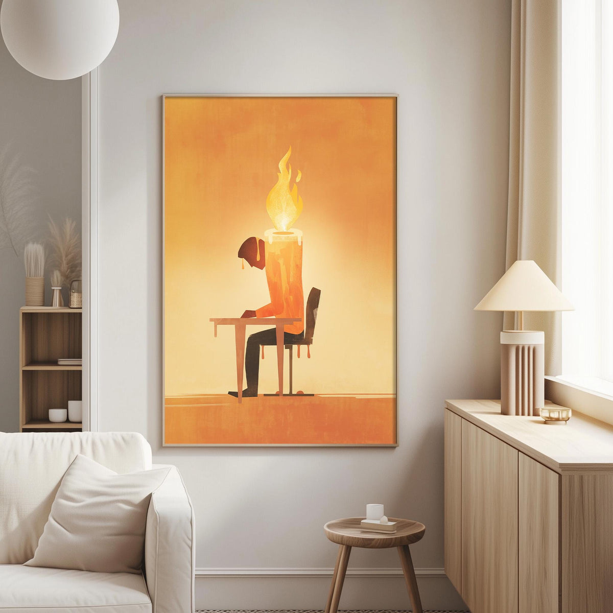 a person sitting at a desk with a lit candle in front of them, creating a warm and cozy atmosphere.