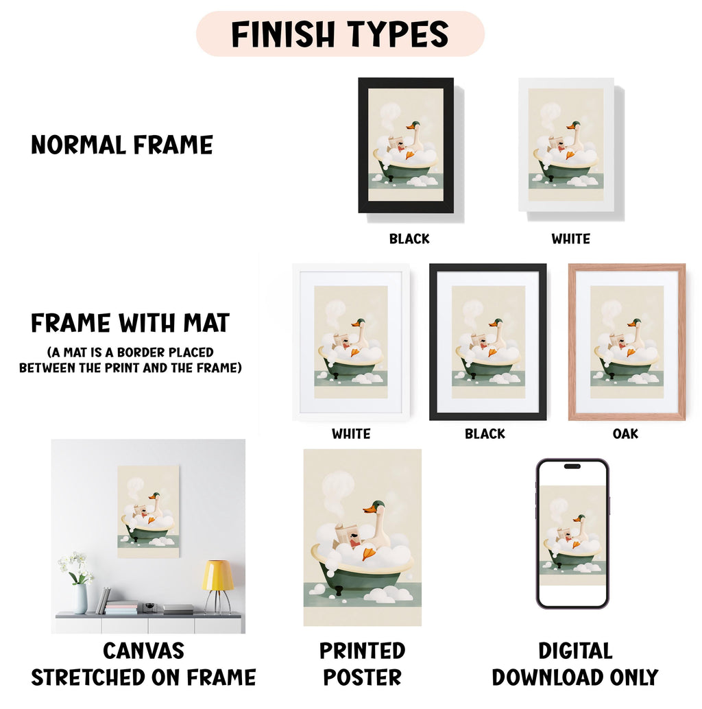 various framed artworks, including a normal frame, a black frame, a white frame, a black frame, and an oak frame, each with a different artwork displayed on it.
