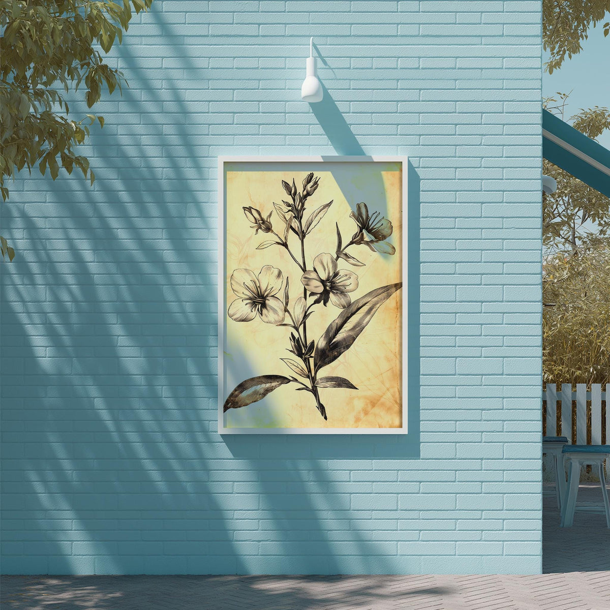 Vintage Botanical Print - Sepia Floral Wall Art Antique Flower Print for Living Room
