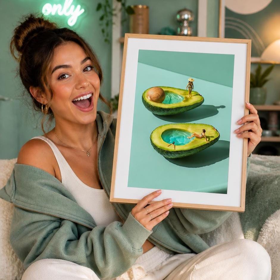 Surreal Avocado Pool Wall Print, Funny Kitchen Poster, Minimalist Food Art, Modern Dining Decor, Playful Summer Wall Art, Unique Gift Idea