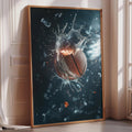 a basketball with a splash of water around it, creating a dynamic and energetic scene.