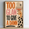The image is a framed poster with a bold, graphic design featuring text and an illustration of a hand holding a drink.