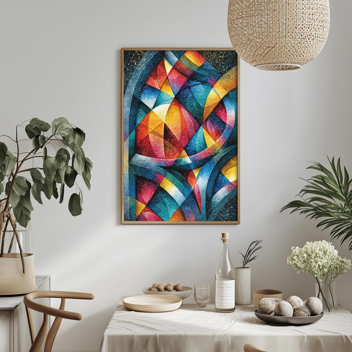 Gothic Stained Glass Abstract Print, Colorful Cathedral Geometry Poster