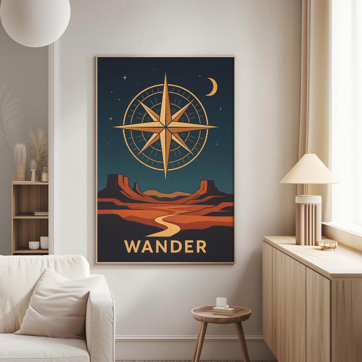 Compass Wall Art 'Wander' — Desert Travel Print, Boho Southwestern Decor