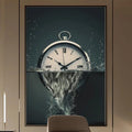a modern and stylish office space with a large clock as the focal point. The desk is positioned in front of the clock, and there is a chair nearby. The office is well-lit, with a pendant light hanging above the desk and a bookshelf filled with books on the right side of the image. The overall design and layout of the space create a professional and comfortable atmosphere.
