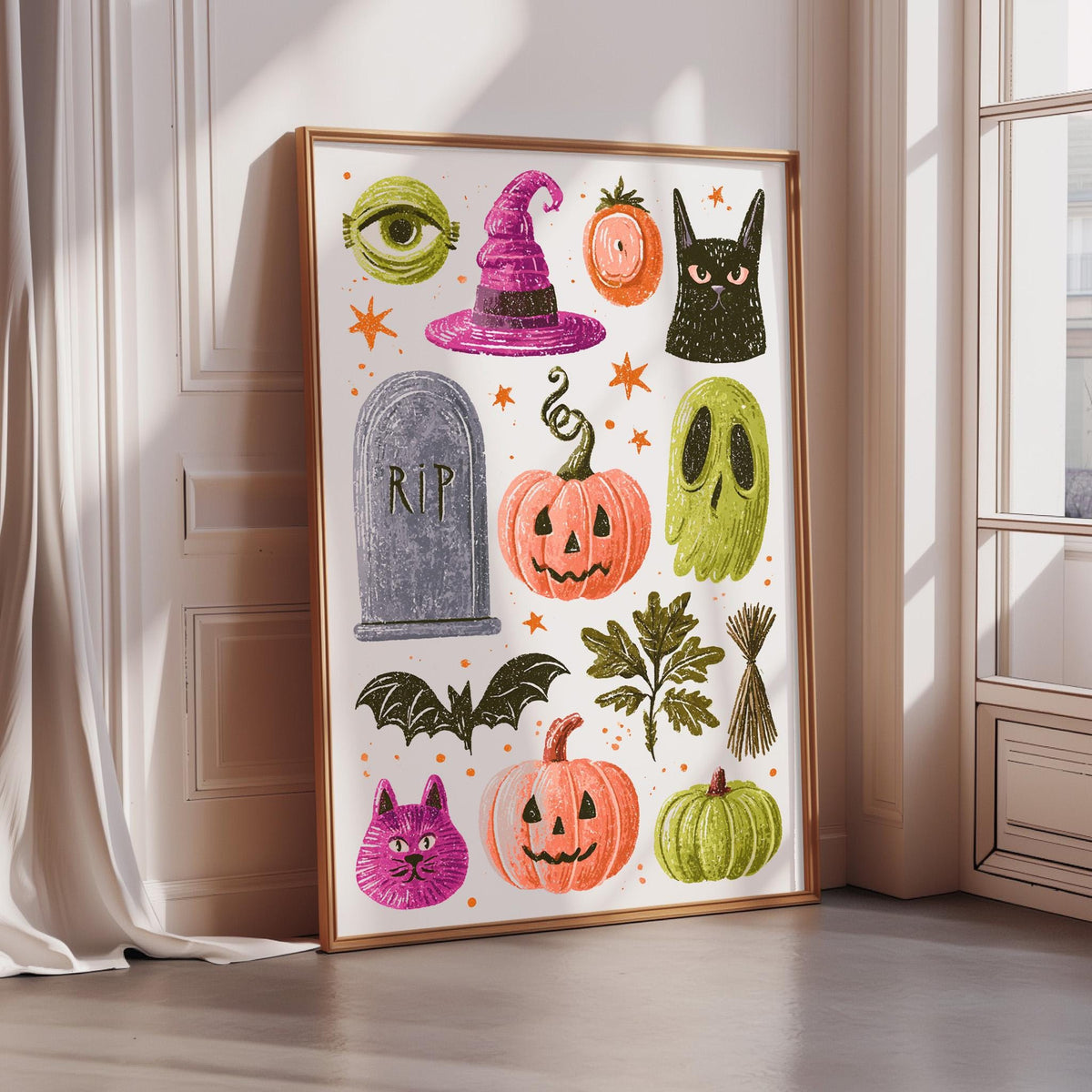 a picture of halloween decorations in a frame