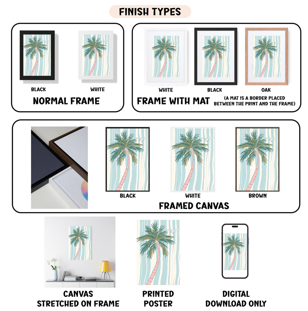 The image is a collection of various framed artworks, including paintings and photographs, showcasing different finish types and styles.