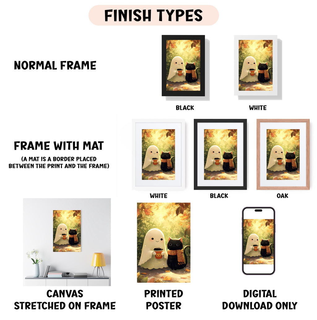 a poster with a picture of a ghost holding a cup of coffee