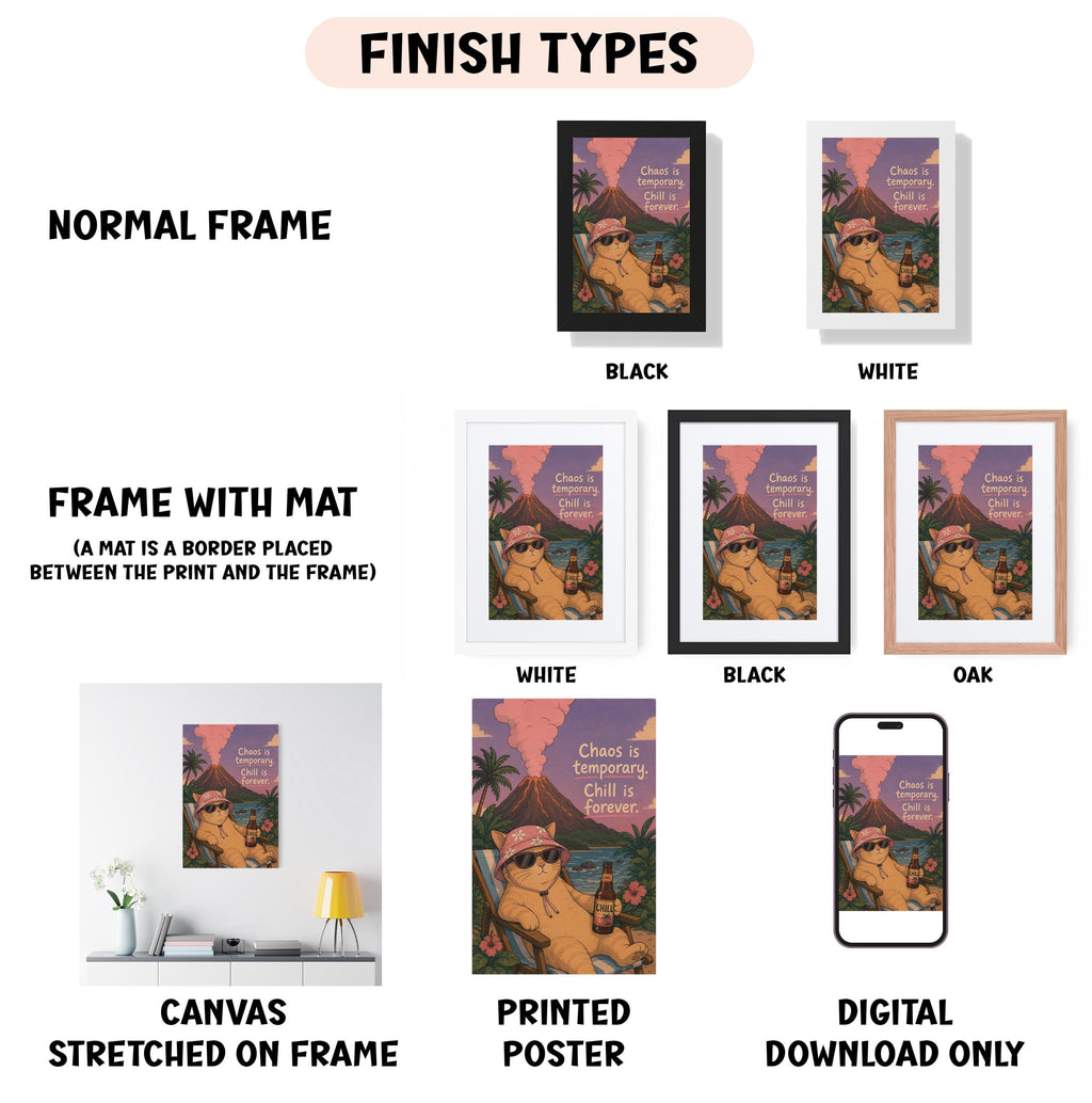 various framed artworks, including a poster, a canvas, and a digital poster, each with different frame colors and styles.
