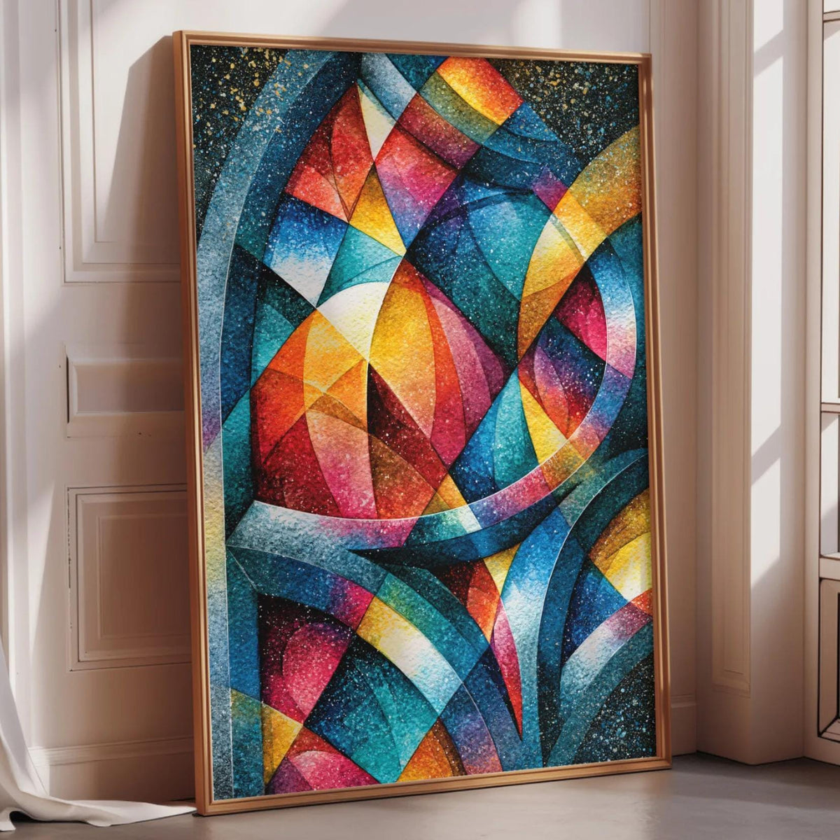 Gothic Stained Glass Abstract Print, Colorful Cathedral Geometry Poster