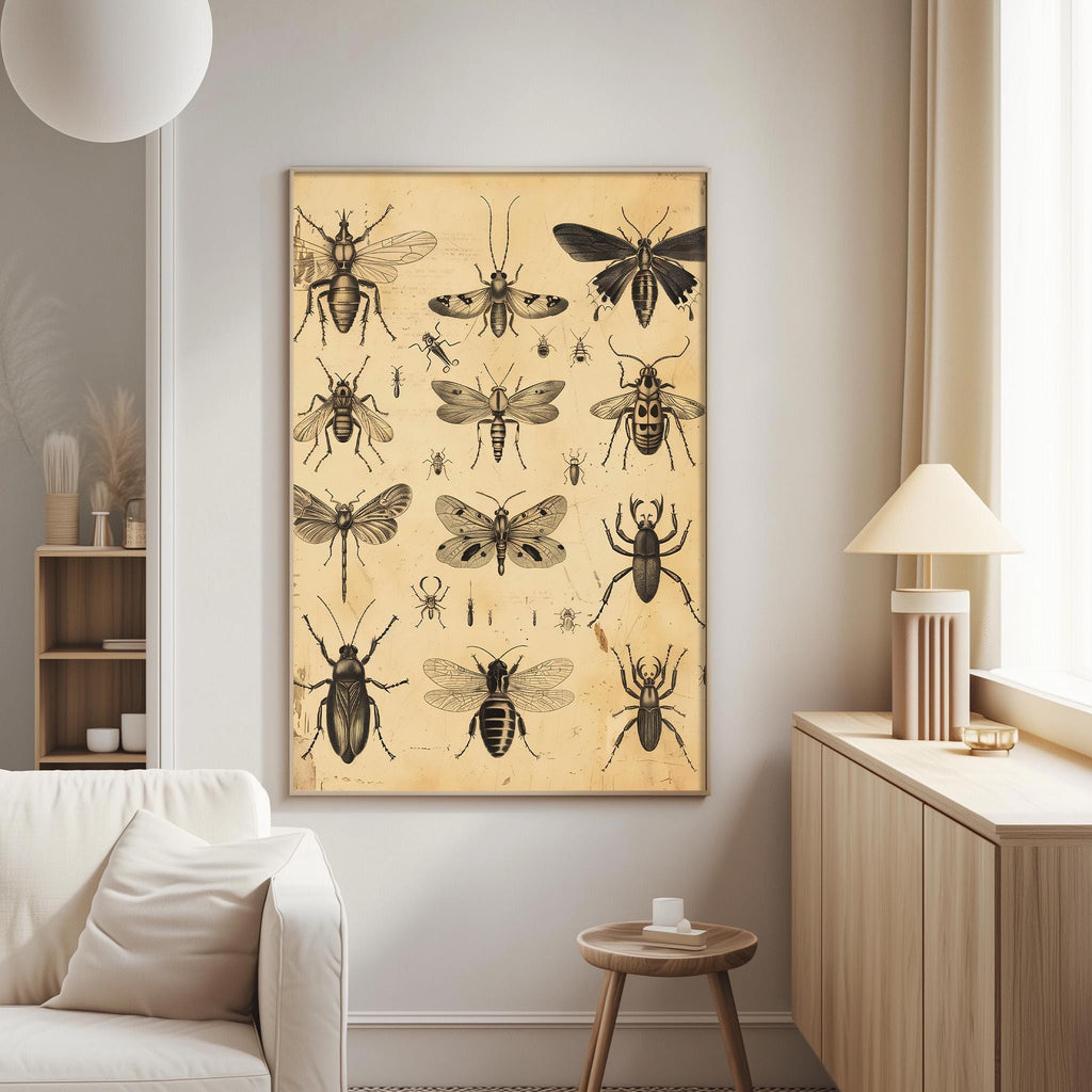 Vintage Insect Art Print – Antique Entomology Wall Art, Sepia Bug Illustration