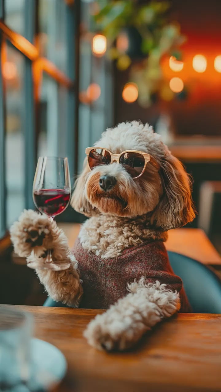 Funny Dog Wine Wall Art Print, Stylish Dog with Red Wine Poster, Luxury Pet Art, Humorous Animal Decor, Modern Bar Wall Art Gift