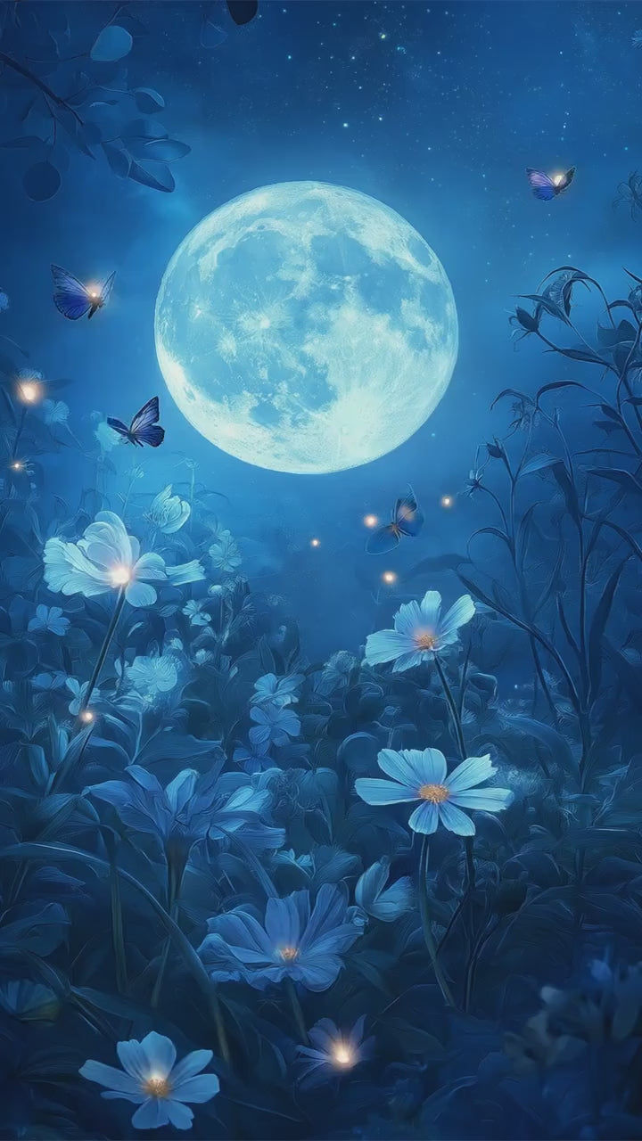 Magical Moon Garden Wall Art – Moon Butterfly Floral Night Sky Print, Dreamy Botanical Fantasy Poster for Boho Bedroom Decor
