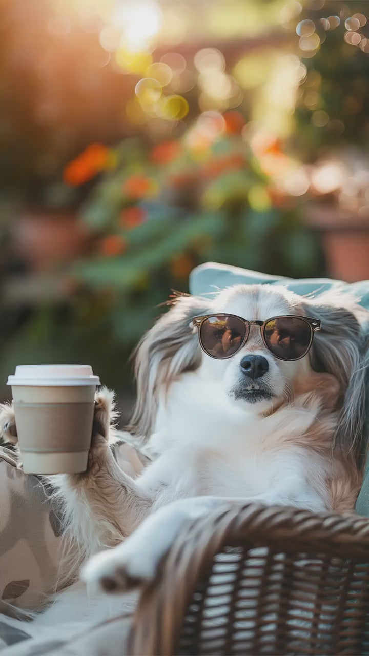 Funny Dog Wall Art Print, Stylish Dog Poster with Coffee, Cool Pet Decor, Sunglasses Dog Art, Humorous Animal Wall Art for Living Room